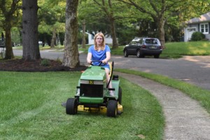 Jill Mowing Lawn